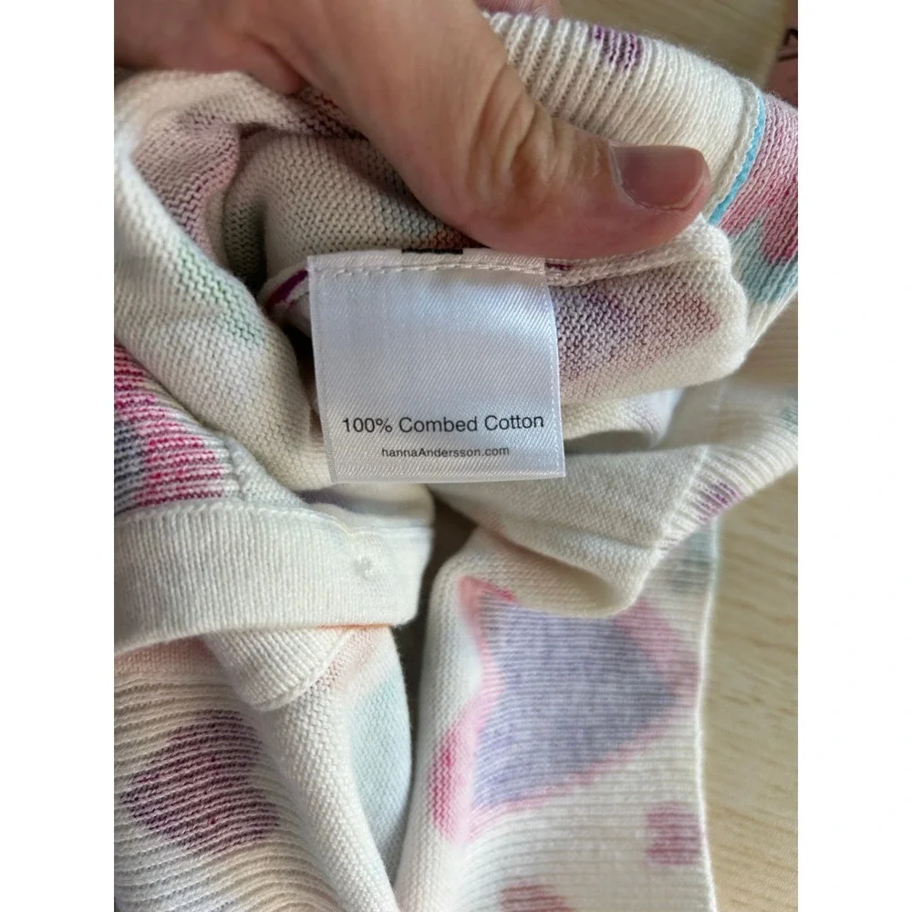 Hanna Andersson Cardigan Girl 150 White Heart Print Cotton Knit Sweater Lovecore
